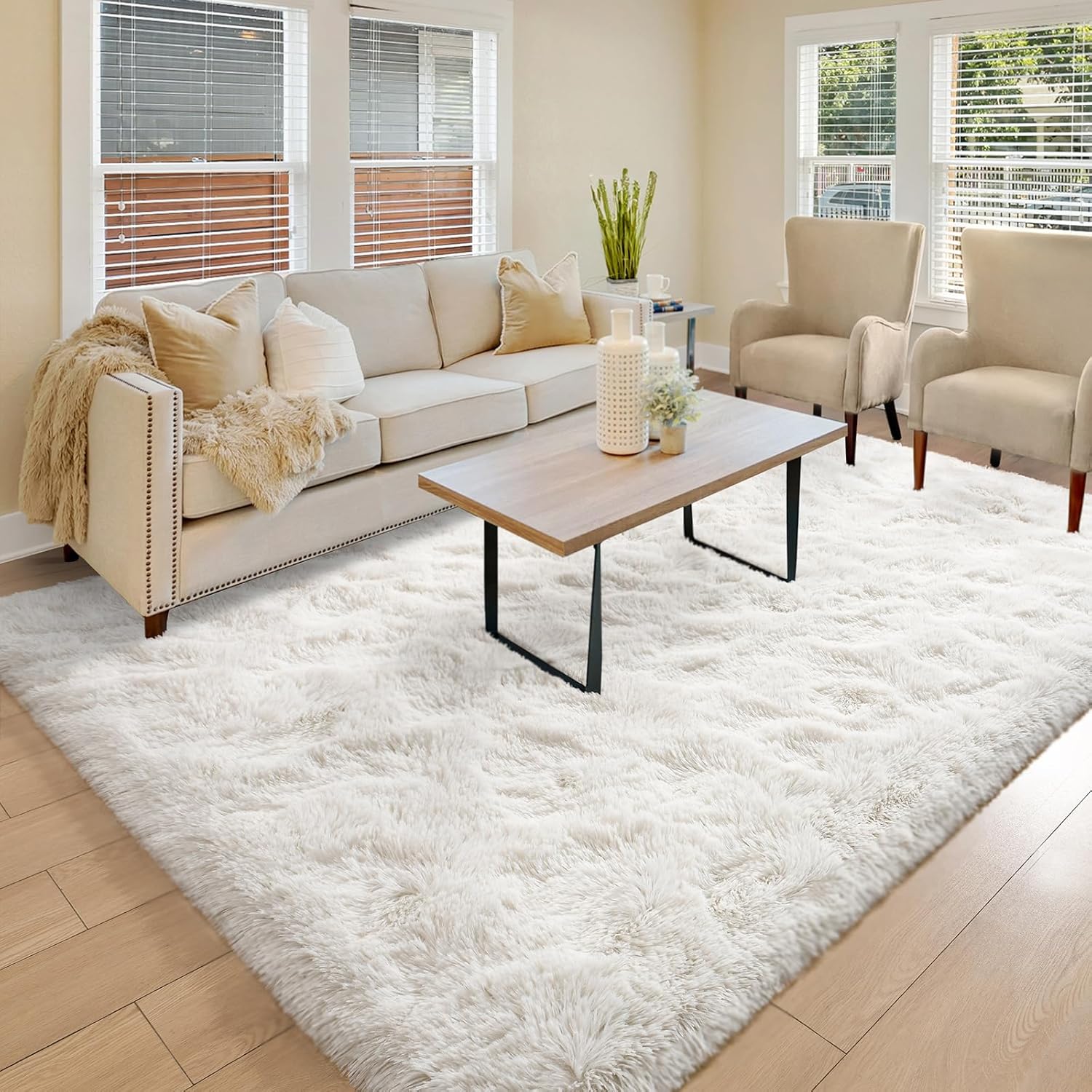 4×6′ White Fluffy Area Rug, Soft Cream, Washable, Kids & Nursery Carpet - Image 2