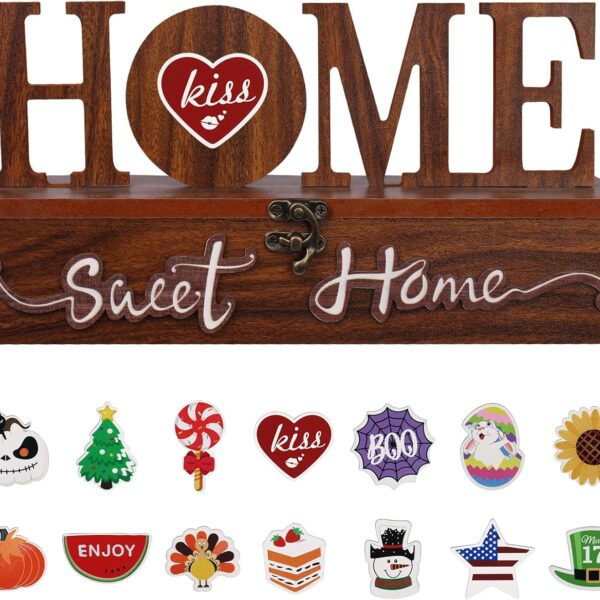 Interchangeable Home Sweet Home Wooden Seasonal Tabletop Sign for Indoor Home Decor
