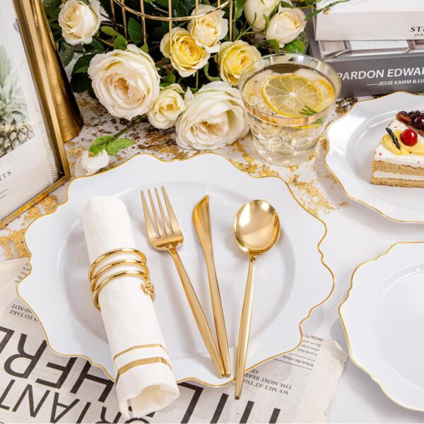 350PCS White & Gold Disposable Dinnerware Set for 50 Guests