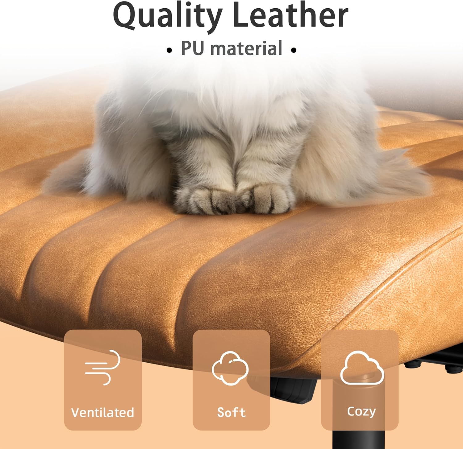 Brown Leather Office Chair, Mid-Century Modern, Adjustable Height, With Arms & Wheels - Image 4