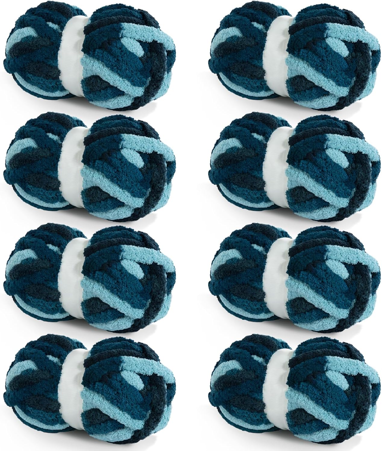 8-Pack Giant Chunky Yarn, Super Bulky Chenille, Soft Fluffy Tie-Dye, Dark Blue & Blue, Knitting & Crocheting