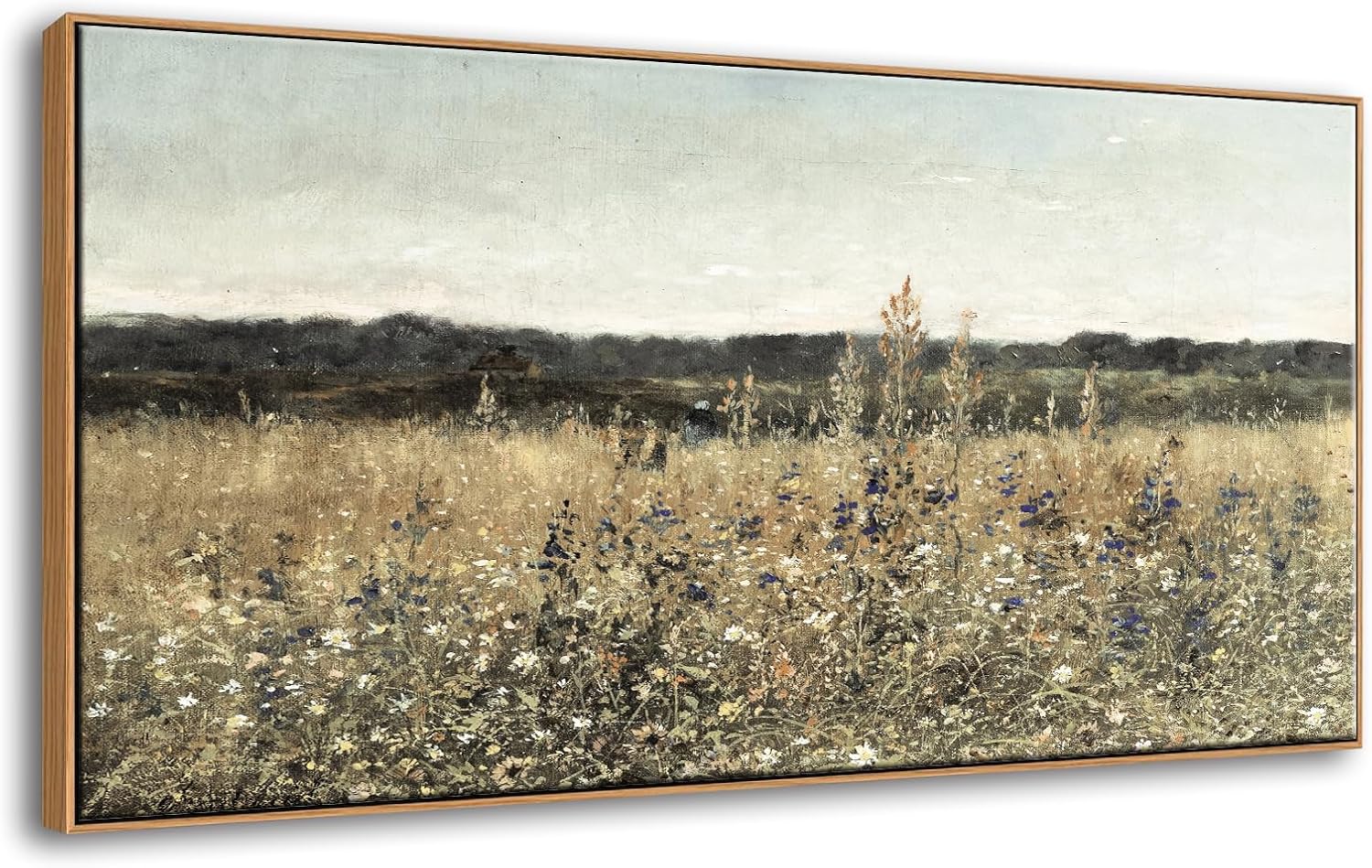 Framed Wildflower Field Canvas Wall Art, Farmhouse Cottagecore Floral Landscape, 20×40″ - Image 4