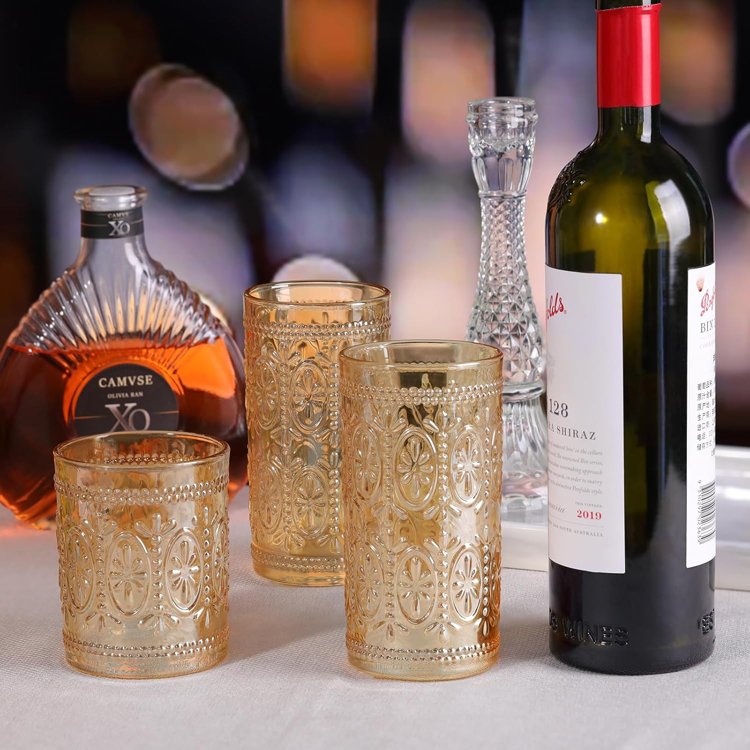 Amber Glassware Set of 4 – 12oz Vintage Highball/Old Fashioned Glasses, Heavy-Duty Cups for Party, Wedding, Home & Office - Image 2