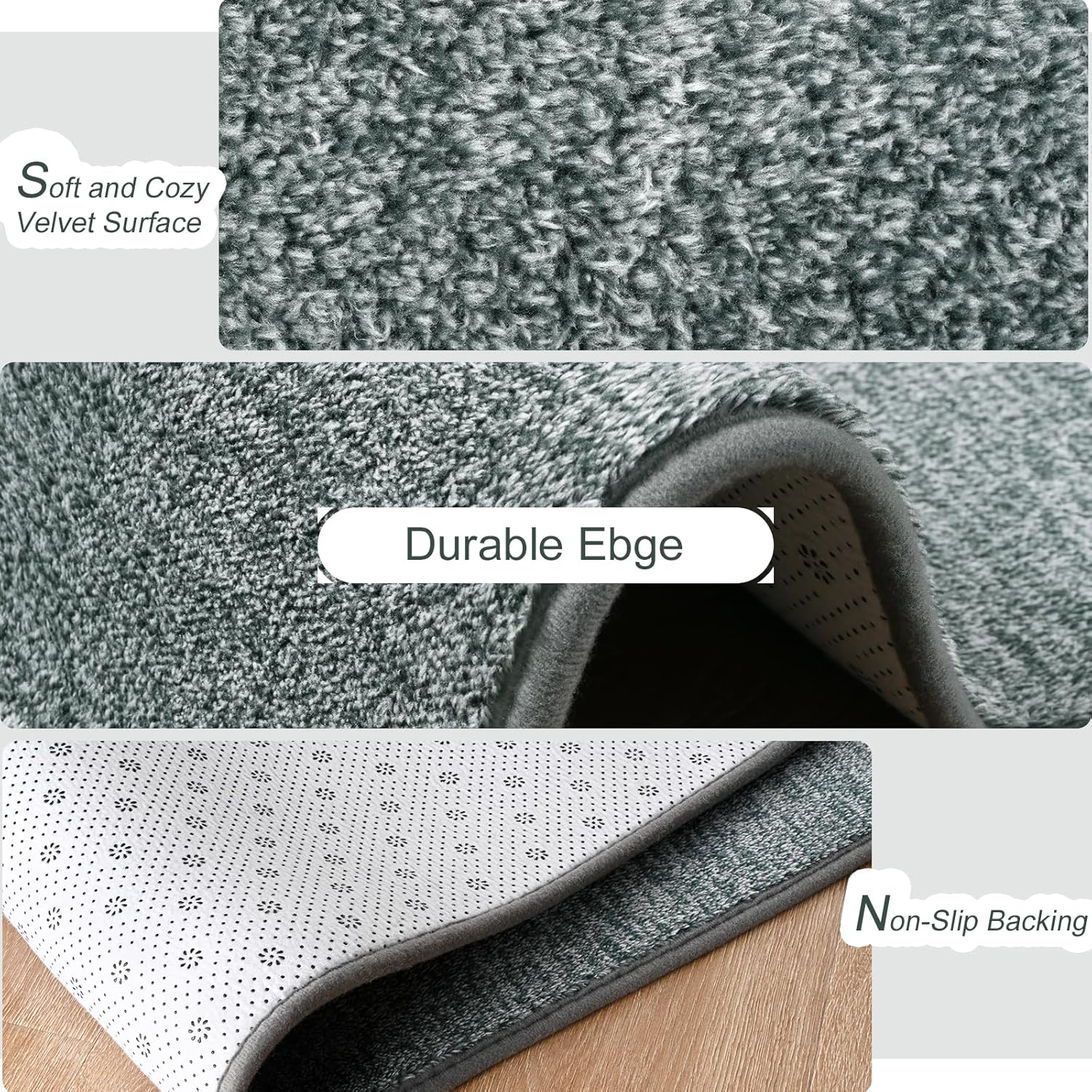4×6′ Modern Soft Area Rug, Grey & Green, Washable Fluffy Carpet, Bedroom & Nursery - Image 2