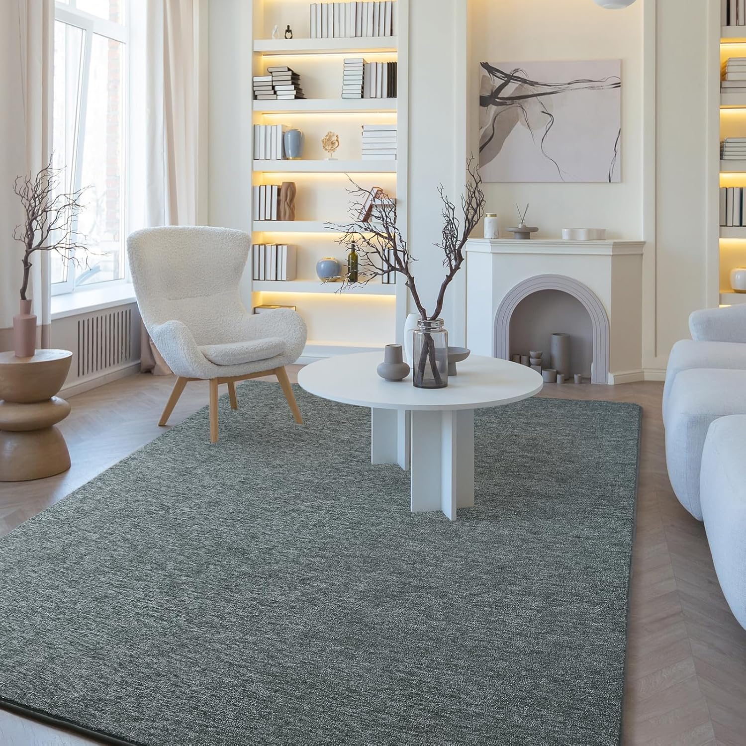 4×6′ Modern Soft Area Rug, Grey & Green, Washable Fluffy Carpet, Bedroom & Nursery - Image 4