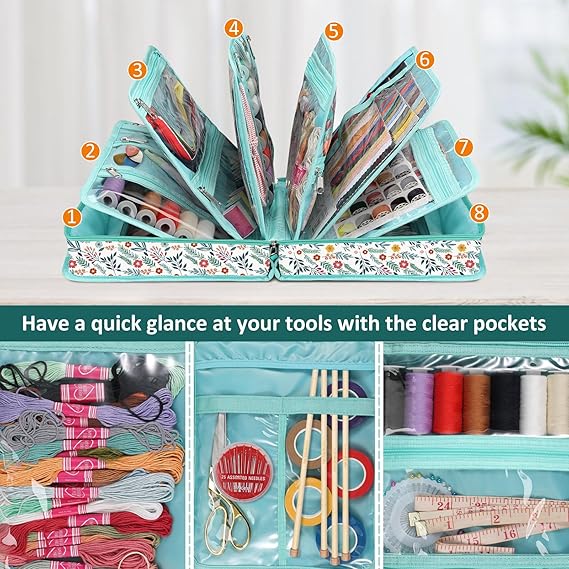 Large Sewing & Craft Storage Tote, Travel Organizer Bag with Clear Pockets & Handle - Image 4