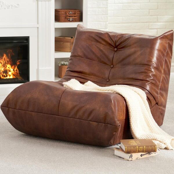 Giant Faux Leather Bean Bag Chair, Memory Foam, Brown