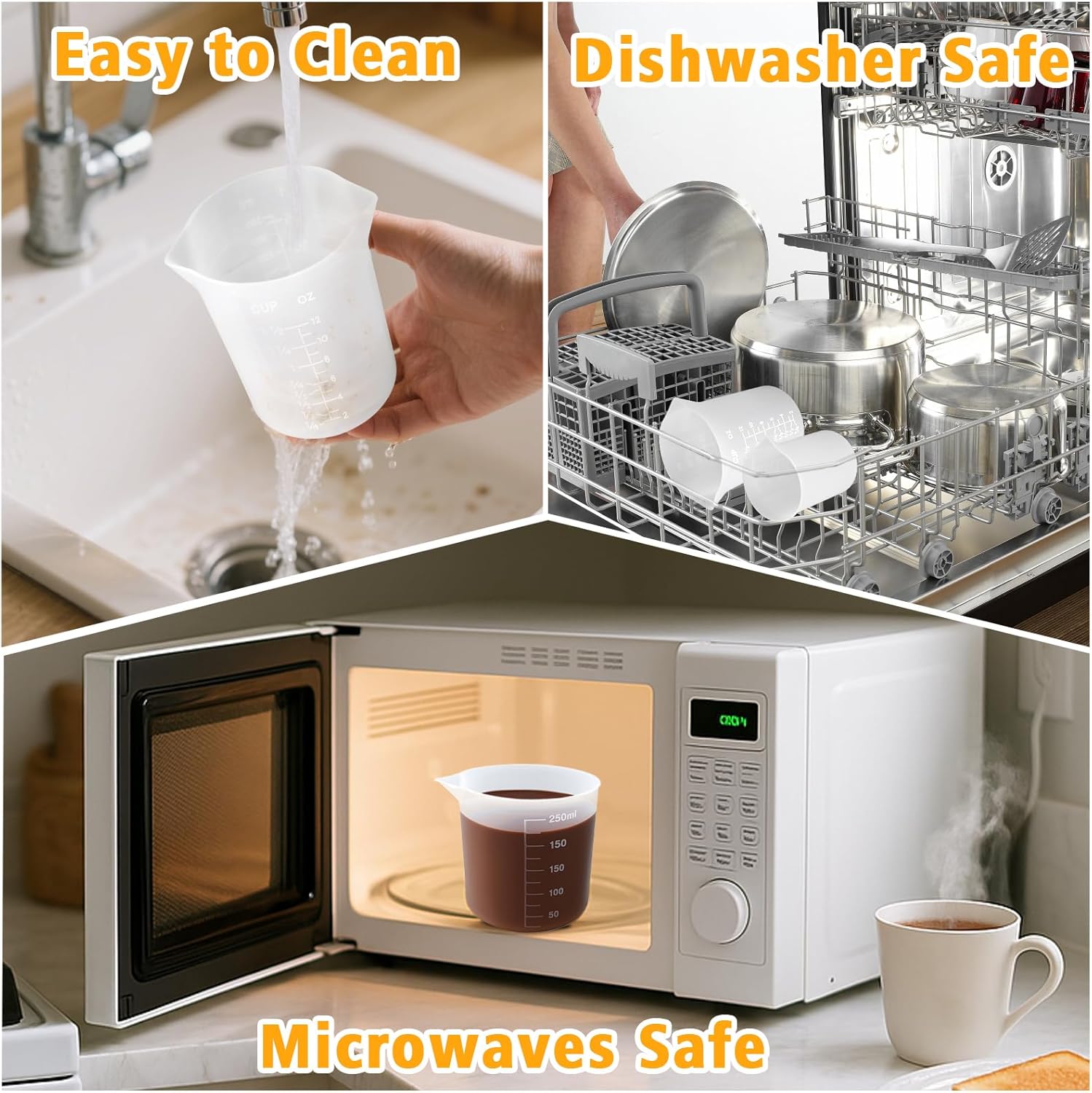 4-Pack Silicone Measuring Cups, 250 & 350ml, Reusable for Melting Chocolate & DIY Baking - Image 2