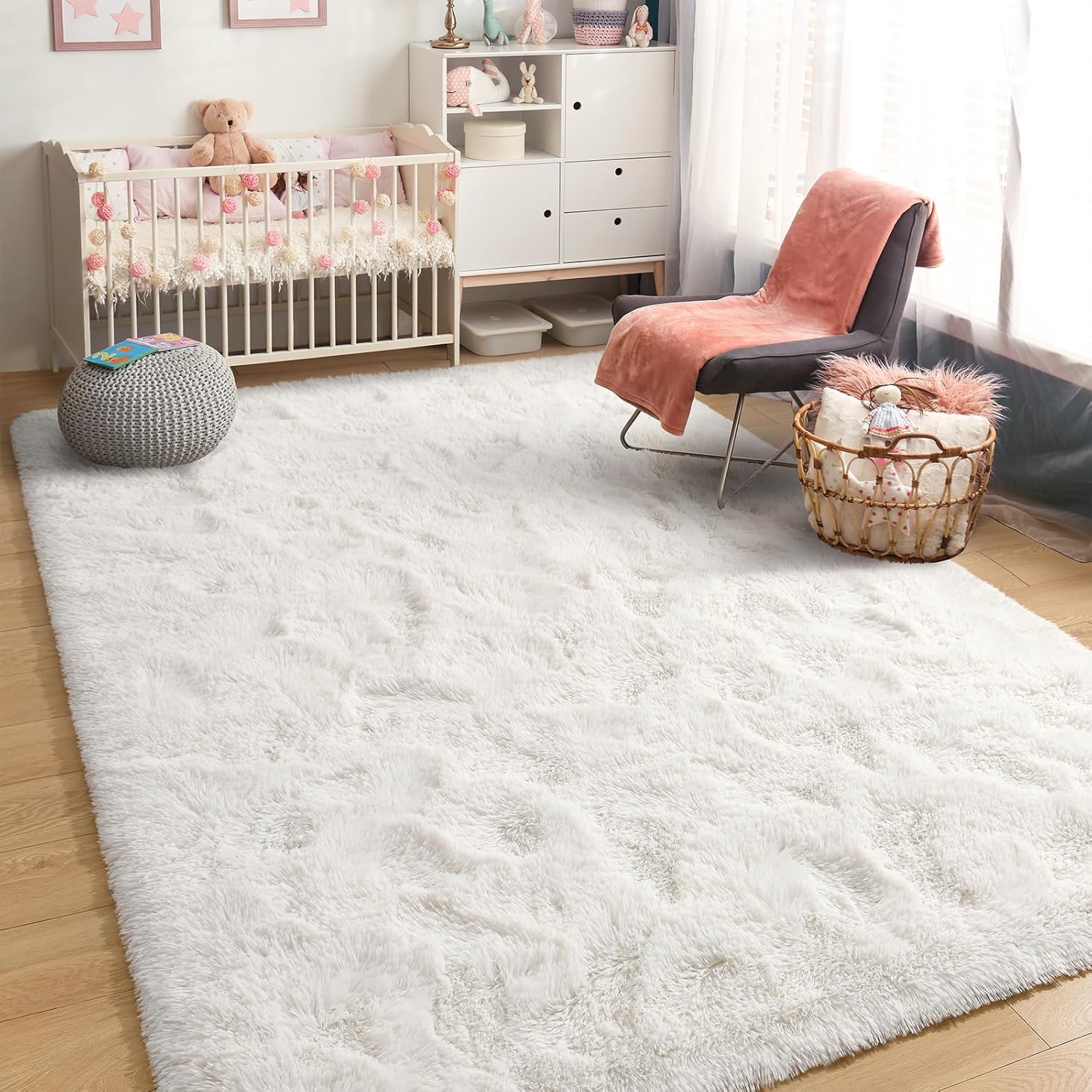 4×6′ White Fluffy Area Rug, Soft Cream, Washable, Kids & Nursery Carpet - Image 4