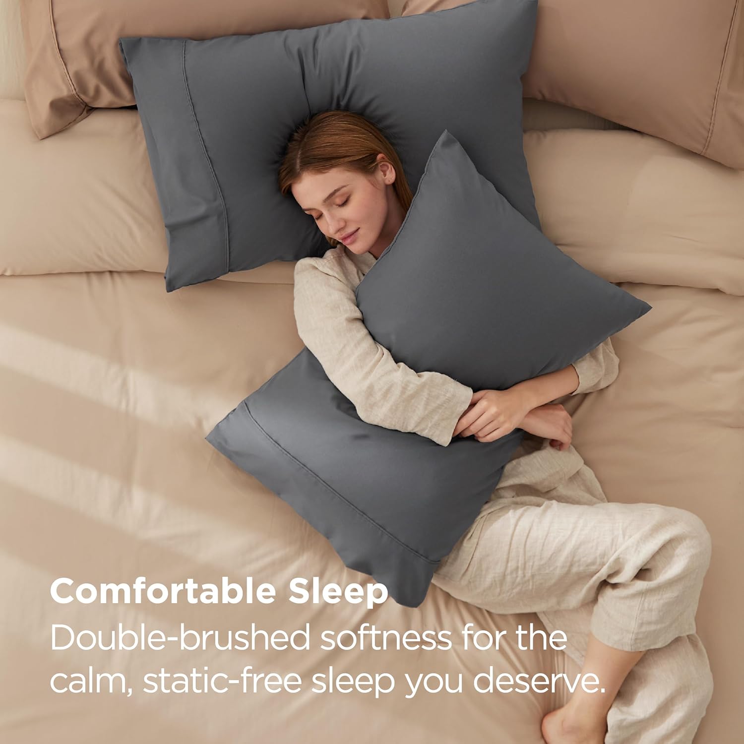 2-Pack Queen Pillowcases, Dark Grey Brushed Microfiber, Cooling, Envelope Closure, 20×30″ - Image 2