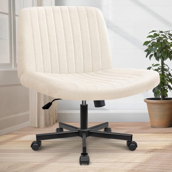 Beige Criss-Cross Office Chair, Fabric, Armless, Swivel & Adjustable