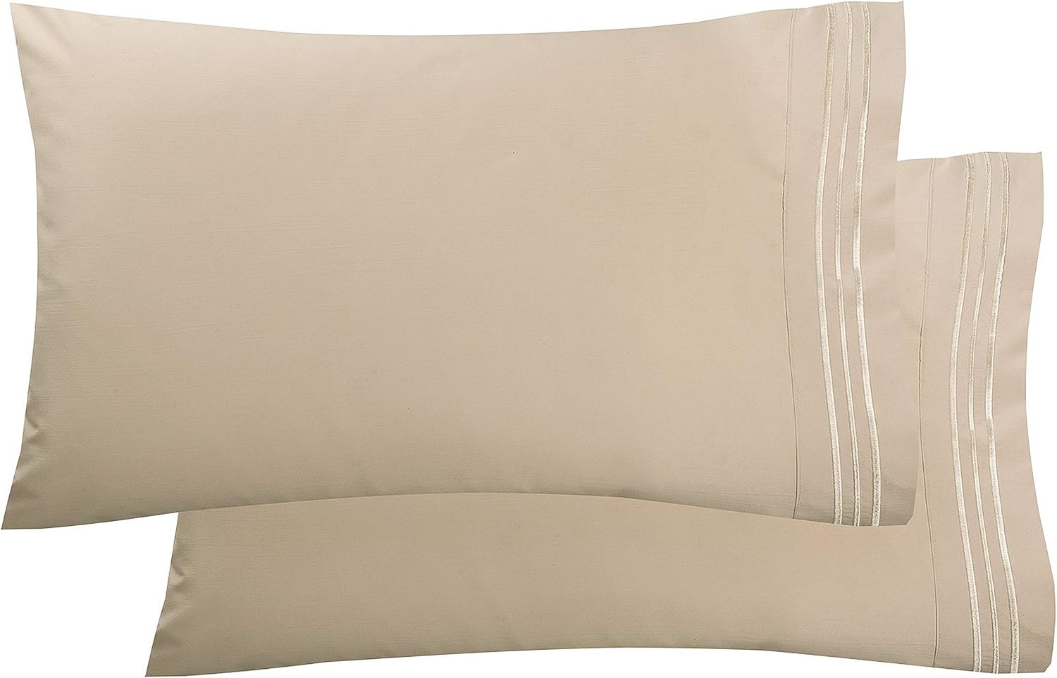2-Piece Luxury Microfiber Pillowcase Set, Ultra-Soft, Wrinkle-Resistant, Cream/Tan, Standard/Queen
