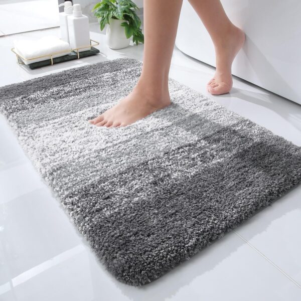 24×16″ Grey Microfiber Bath Rug, Soft & Absorbent, Non-Slip Rubber Backing, Quick-Dry, Machine Washable