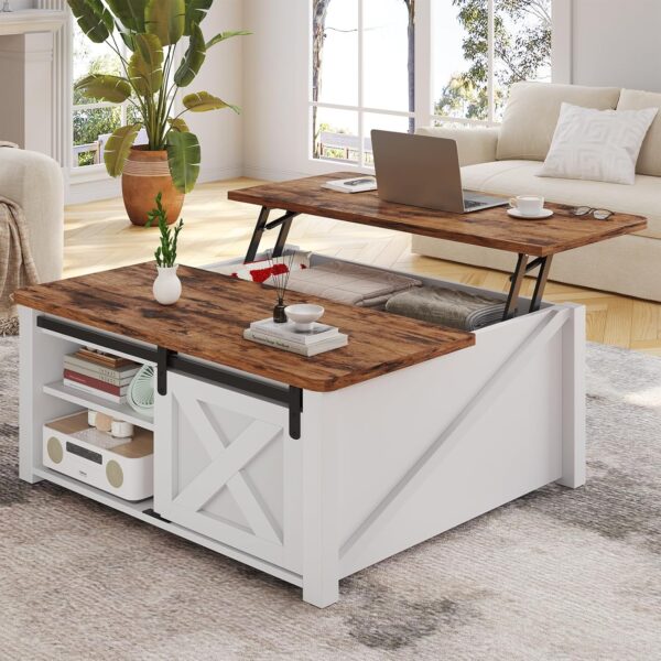 31.5″ Lift Top Farmhouse Coffee Table with Storage, White