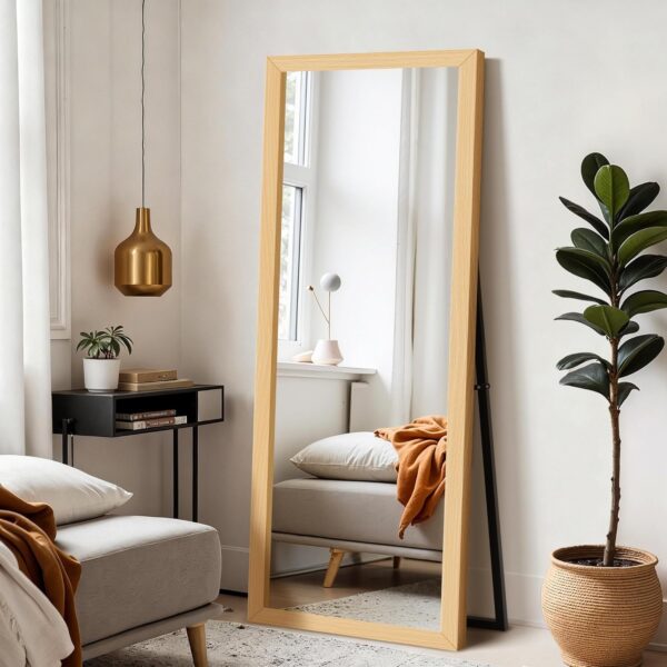 56×20″ Full-Length Wooden Floor & Wall Mirror, Standing & Wall-Mountable