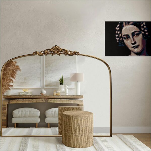 36×30″ Vintage Gold Baroque Arched Mirror, Full Metal Frame, Antique Brass