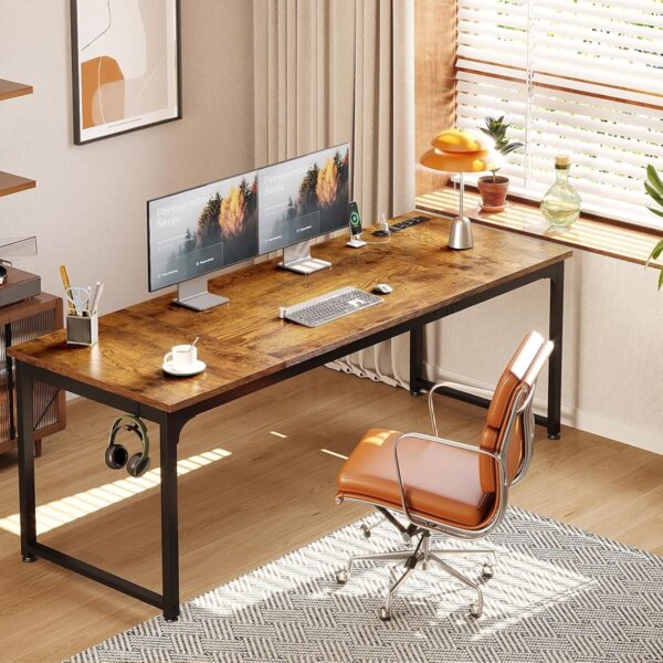 71″ Computer Desk with USB Ports, Large Rustic Brown Office & Study Desk