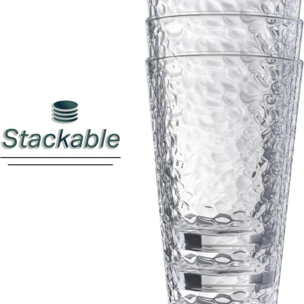 Set of 10 Hammered Glass Cups, 16 oz Clear Heavy-Base Glasses, Dishwasher Safe for Cocktails, Beer & Everyday Drinks
