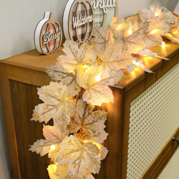 2-Pack 13 ft Fall Maple Leaf Garland with 40 LED Lights, Battery Operated, Indoor/Outdoor Thanksgiving & Holiday Decor