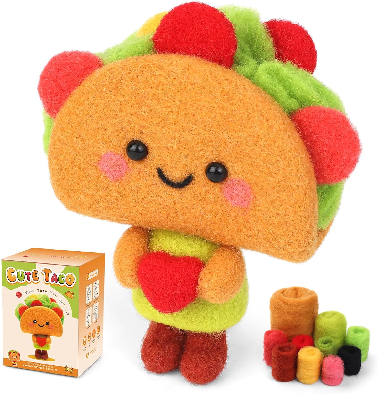 Beginner Needle Felting Kit, Taco Design, Includes Wool, Foam Pad & Needles