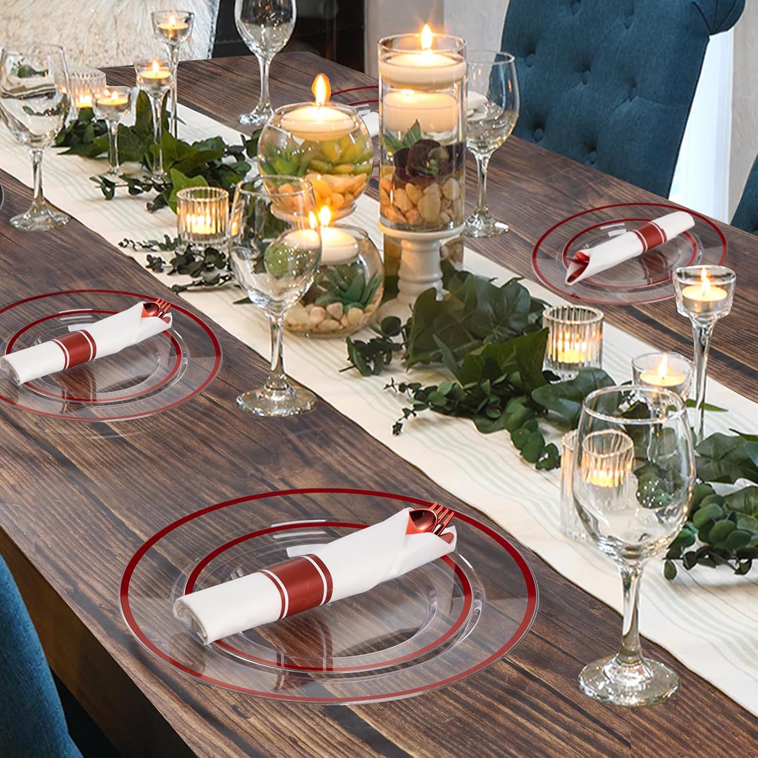 350-Piece Red Disposable Dinnerware Set for 50 Guests, Plates, Cutlery, Napkins & Cups - Image 2