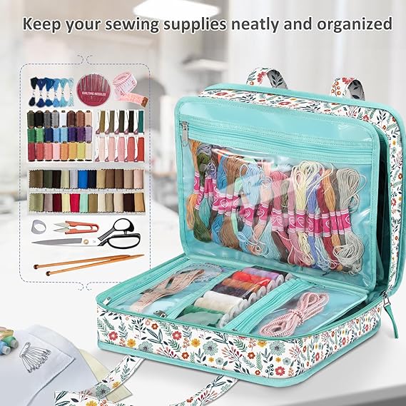 Large Sewing & Craft Storage Tote, Travel Organizer Bag with Clear Pockets & Handle - Image 3