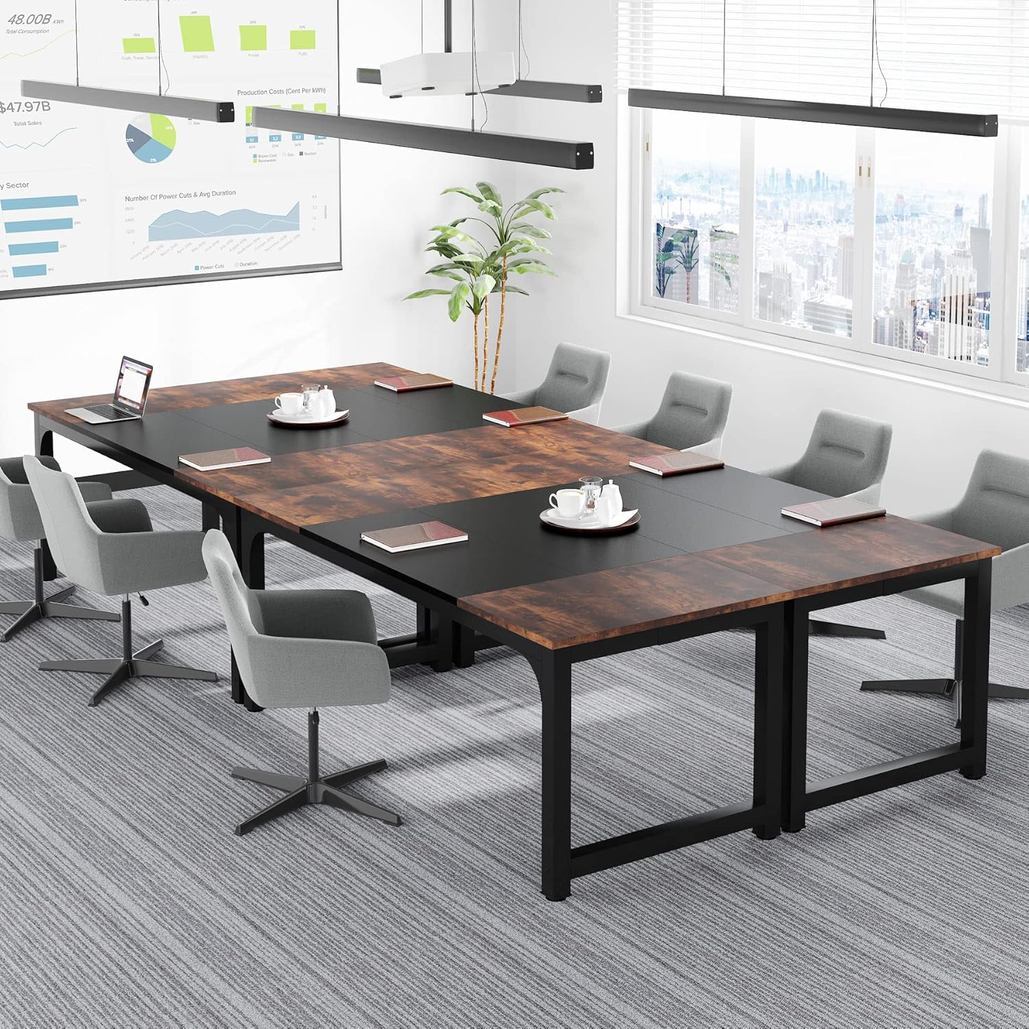 70.8″ Executive Office Desk, Rustic Brown & Black, Large Modern Workstation - Image 2