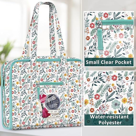 Large Sewing & Craft Storage Tote, Travel Organizer Bag with Clear Pockets & Handle - Image 2