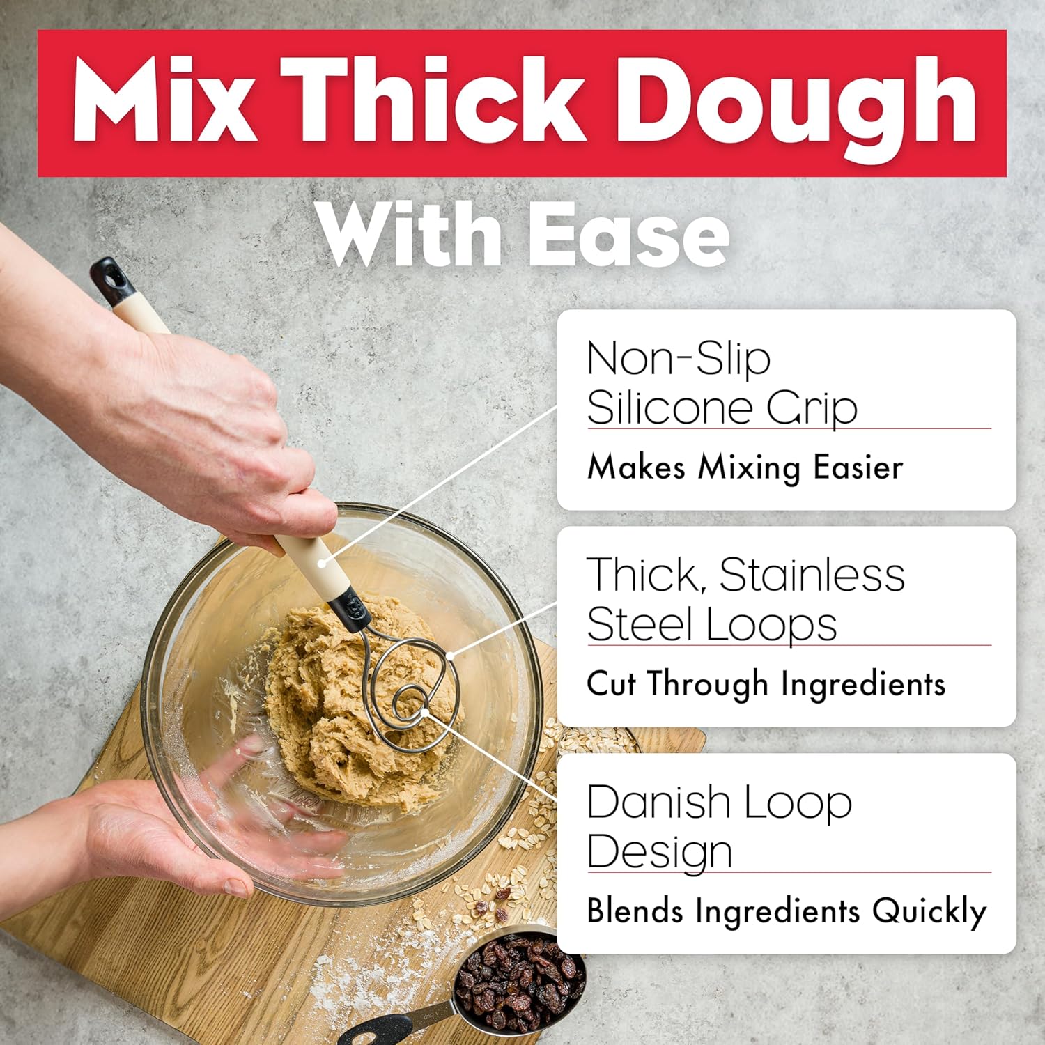 Heavy-Duty Dough Whisk, Dishwasher-Safe Mixing Tool - Image 4