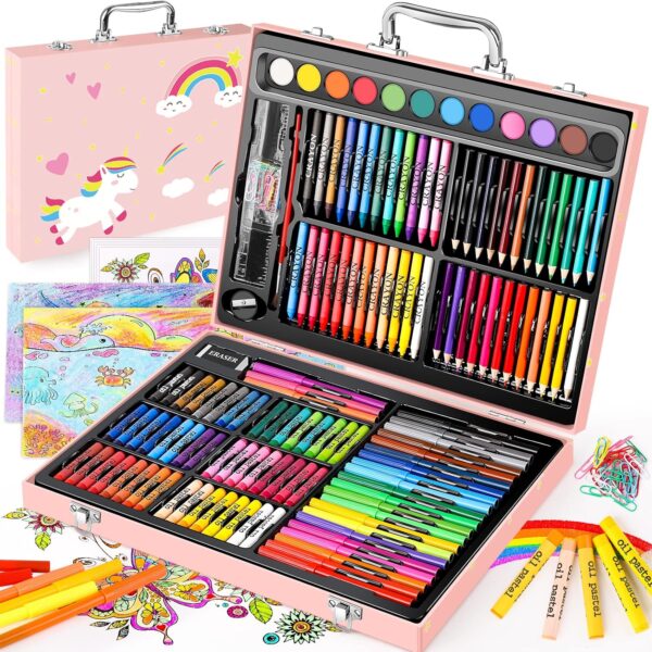 183-Piece Kids Art Set, Crayons, Oil Pastels, Watercolors, Colored Pencils & Markers