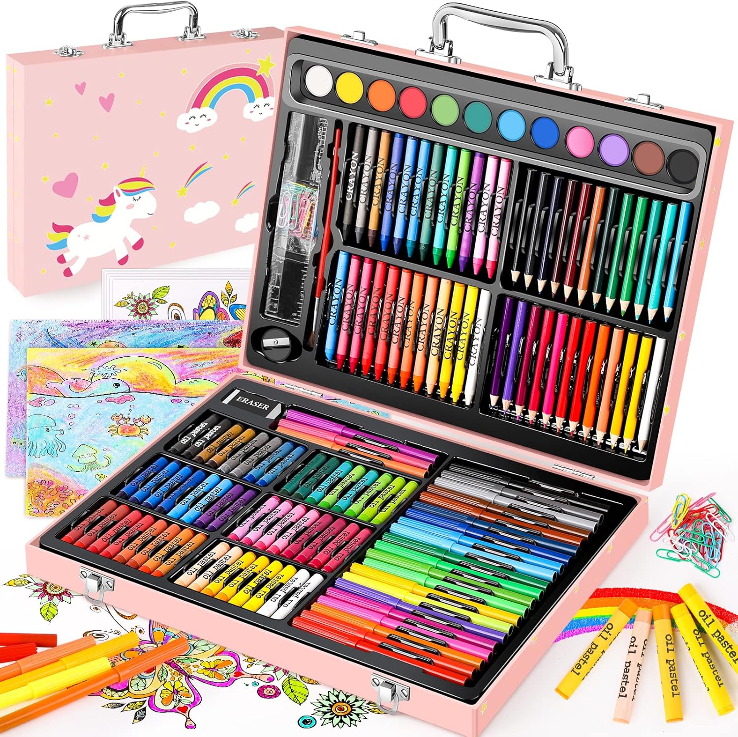 183-Piece Kids Art Set, Crayons, Oil Pastels, Watercolors, Colored Pencils & Markers