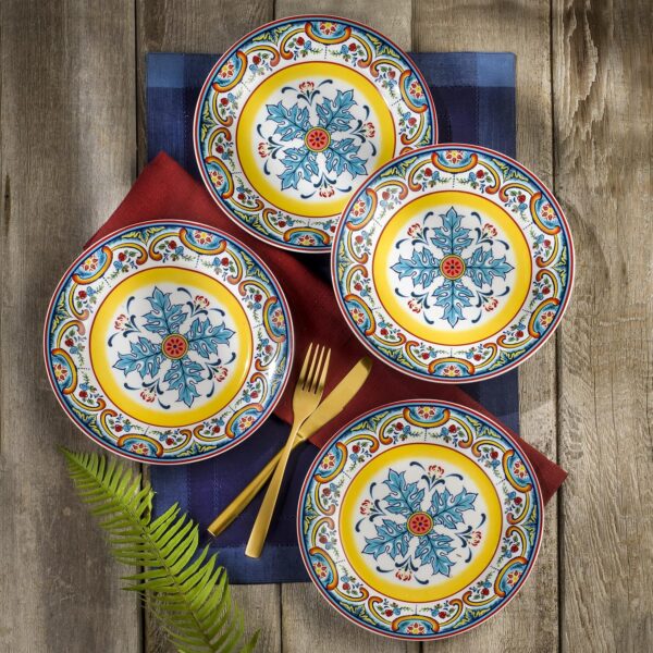Ceramica Zanzibar 16-Piece Stoneware Dinnerware Set for 4, Floral Multicolor Design