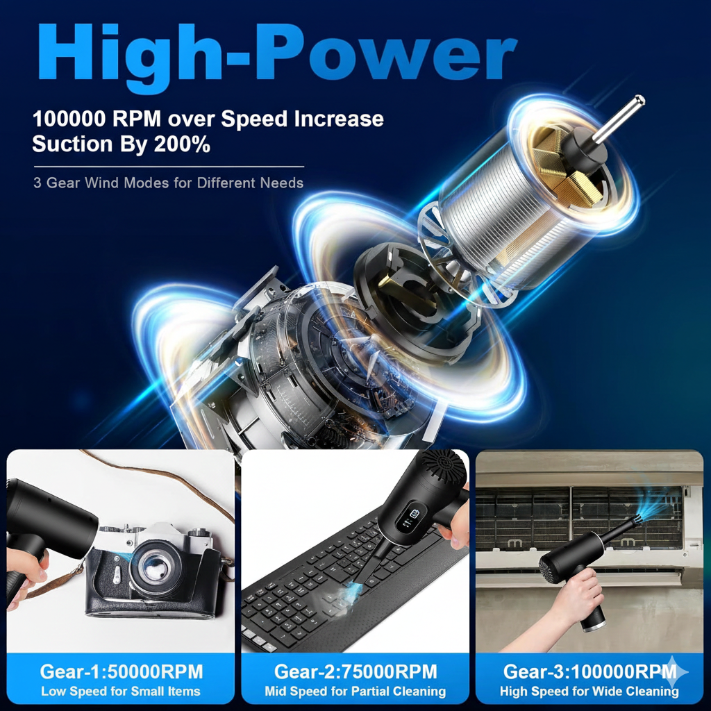 Cordless Electric Air Duster Adjustable LED Keyboard Blower - Image 3