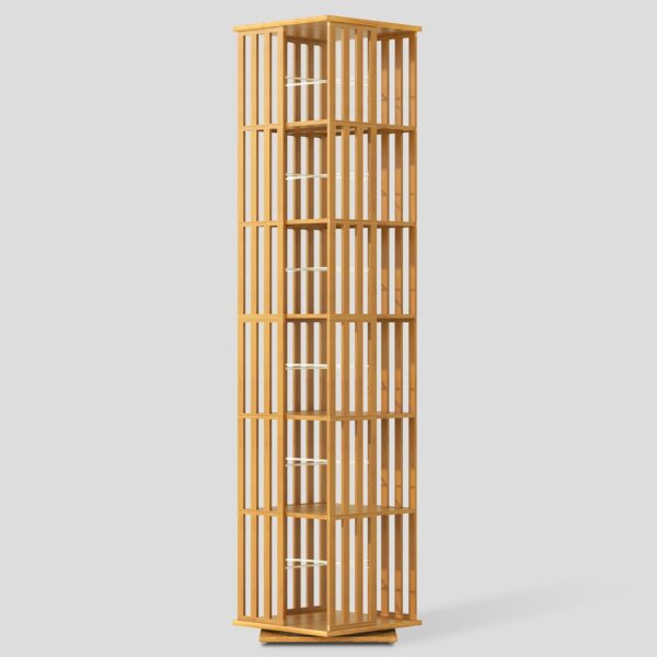 6 Tier Rotating Bamboo Bookshelf, Spinning Tower Storage Organizer