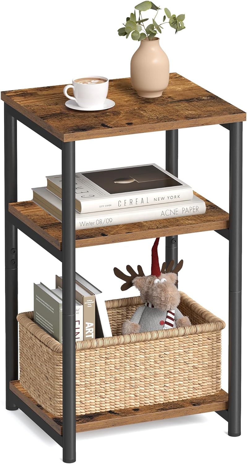 Small End Table 3-Tier Nightstand for Living Room or Office