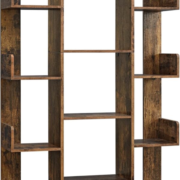 Tree Shaped Bookshelf with 13 Shelves, Rustic Brown, 55” Tall