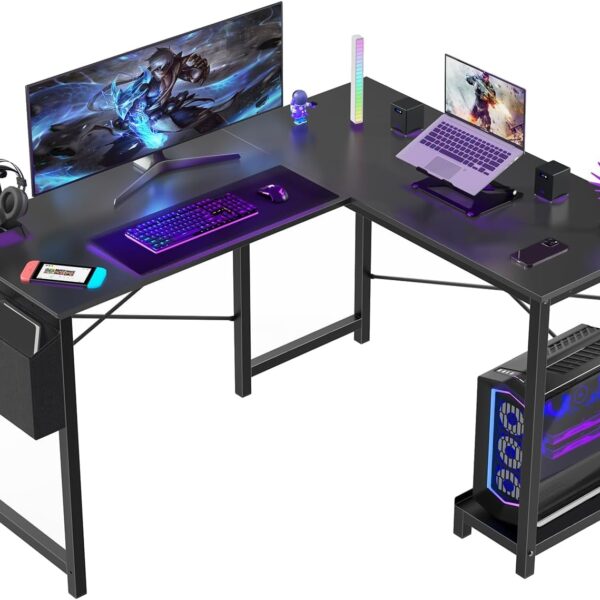 L-Shaped Corner Desk with CPU Stand and Side Bag