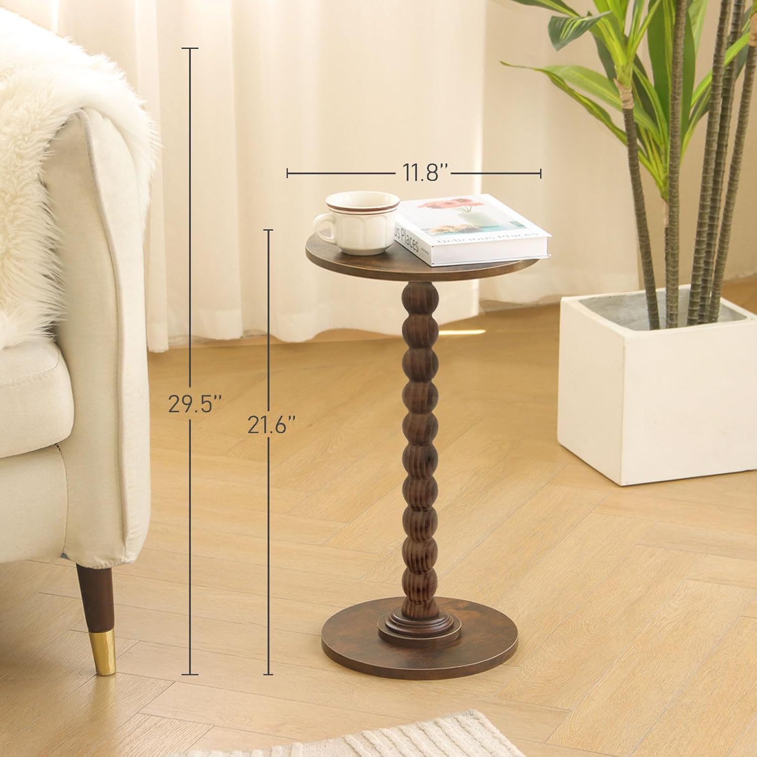 Round Side Table Small Accent Table with Solid Wood Leg - Image 3