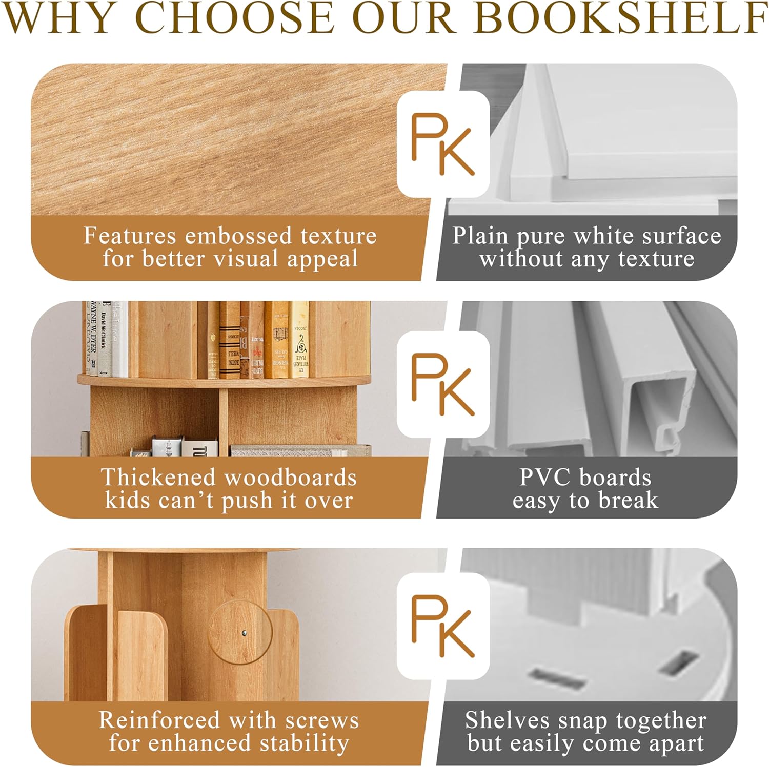 4 Tier Rotating Wooden Bookshelf, Space-Saving Storage Tower - Image 4