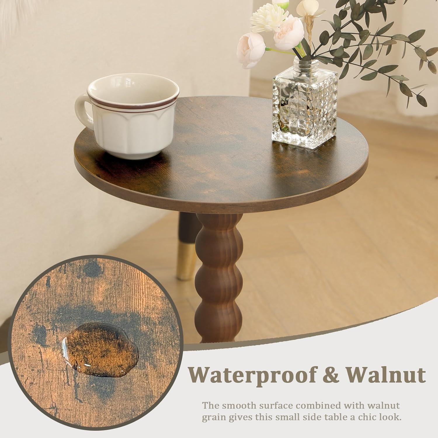 Round Side Table Small Accent Table with Solid Wood Leg - Image 4
