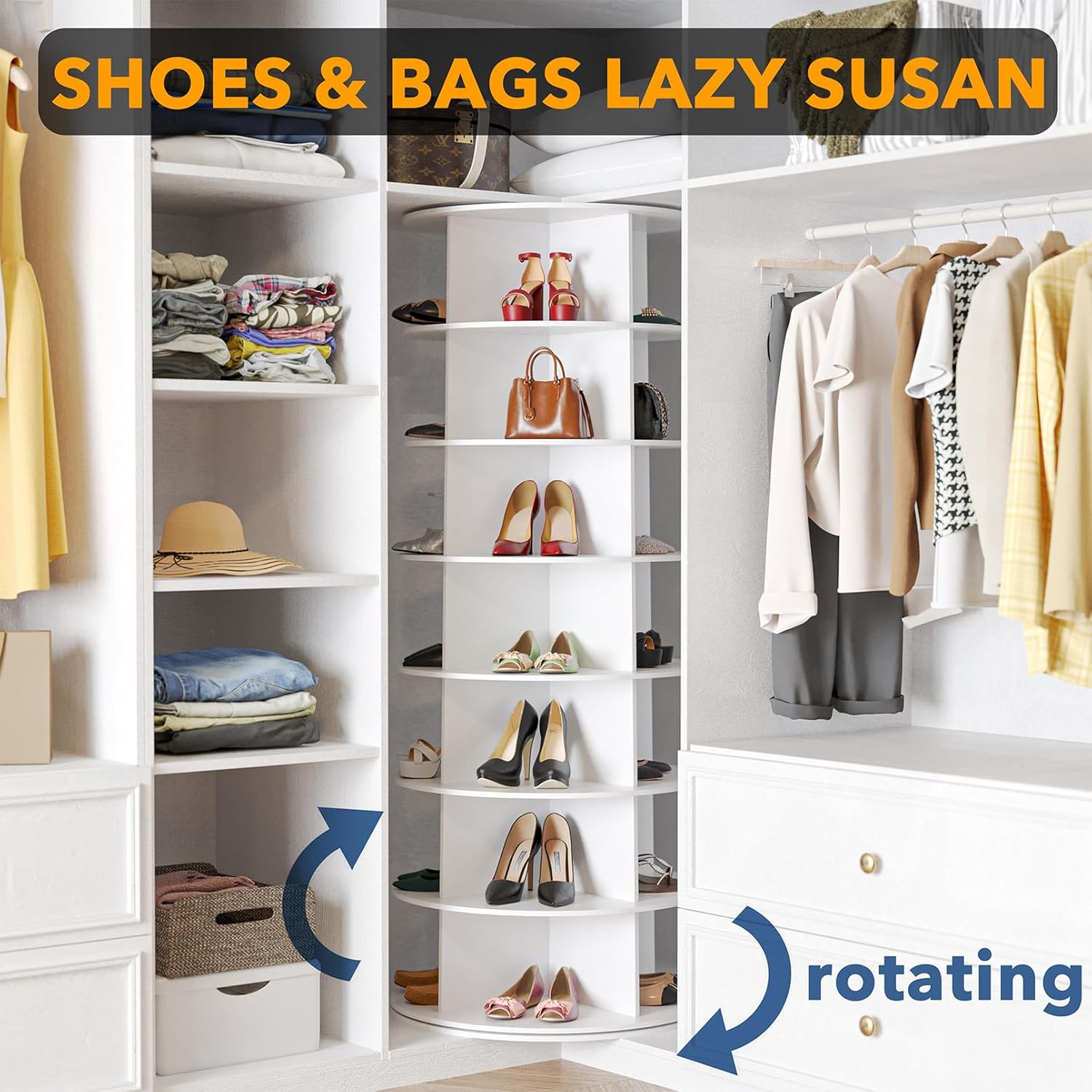 7 Tier Rotating Shoe Rack Tower, Spinning Carousel Storage Organizer - Image 3