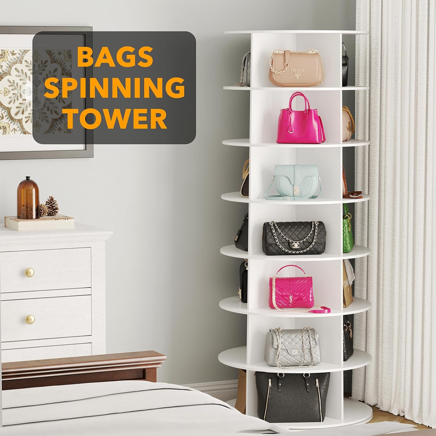 7 Tier Rotating Shoe Rack Tower, Spinning Carousel Storage Organizer - Image 4