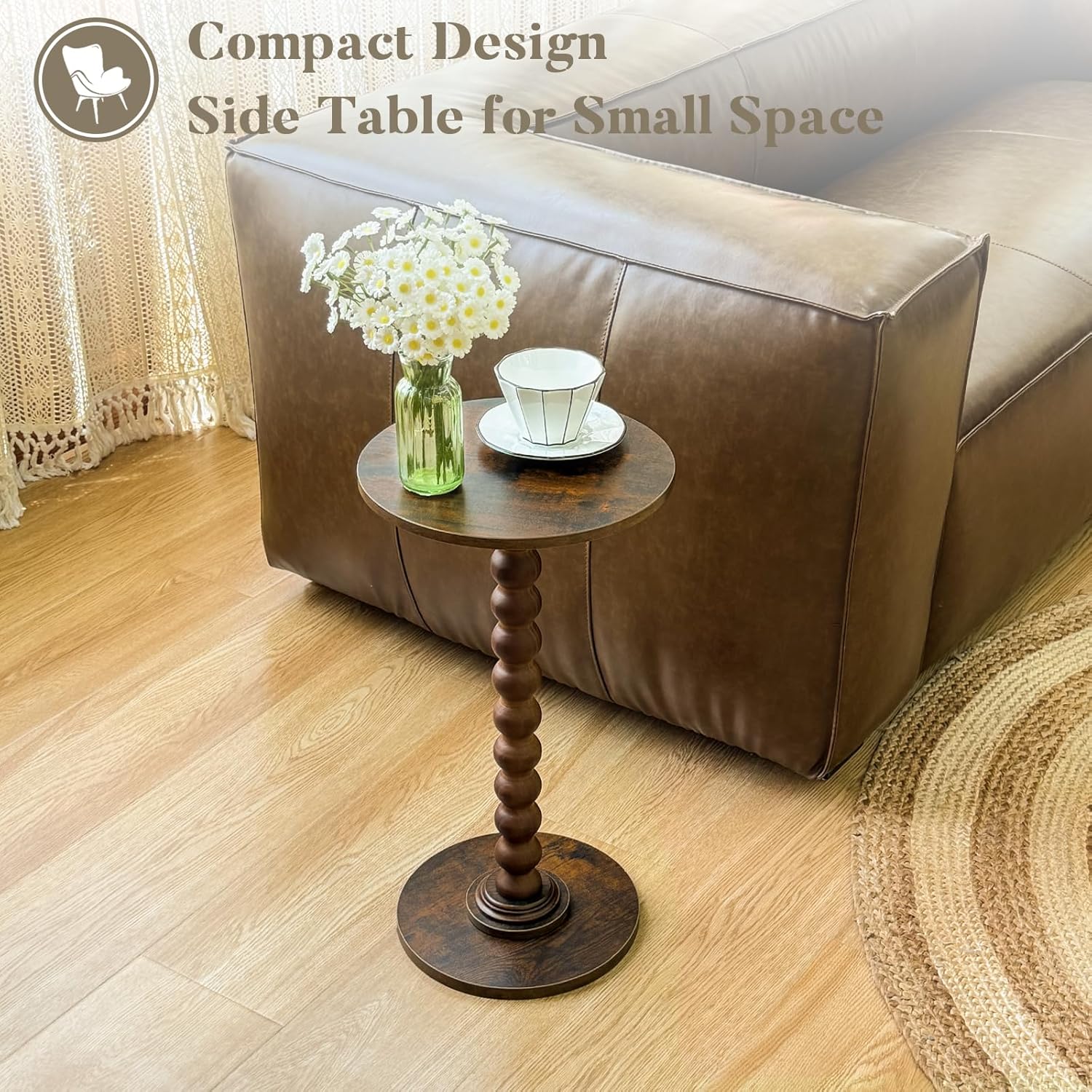 Round Side Table Small Accent Table with Solid Wood Leg - Image 2