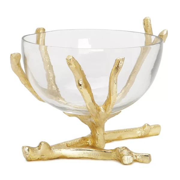 Hand-Crafted Twig Branch Base Centerpiece with Removable Crystal Glass Bowl