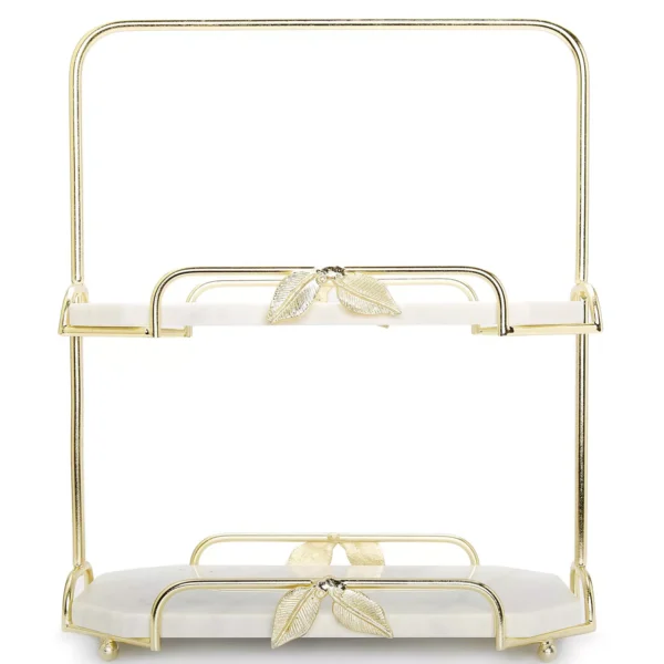 Two-Tiered Marble & Gold Branch Stand, Elegant Decorative Centrepiece