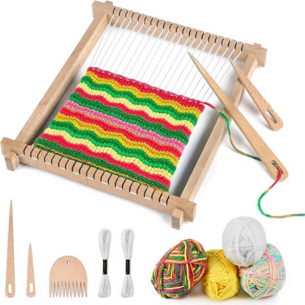 Complete Wooden Weaving Loom Starter Kit with Colorful Yarn