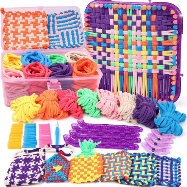Complete Portable Potholder Weaving Loom Set with Colorful Craft Loops