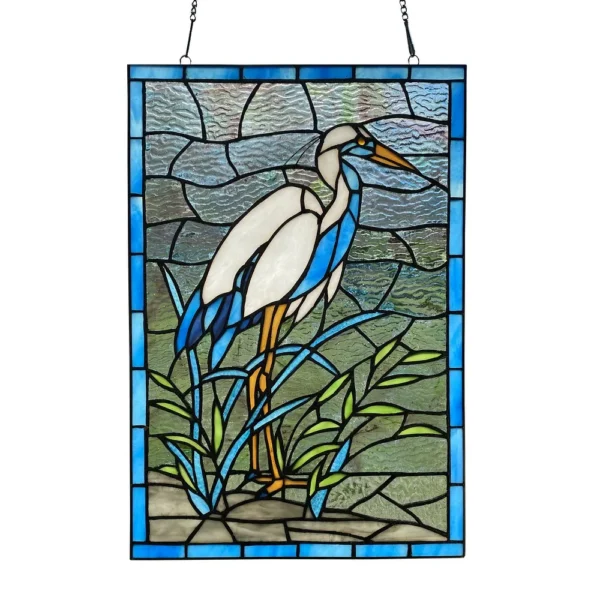 Crane Stained Glass Window Panel Adds Graceful Decorative Accent